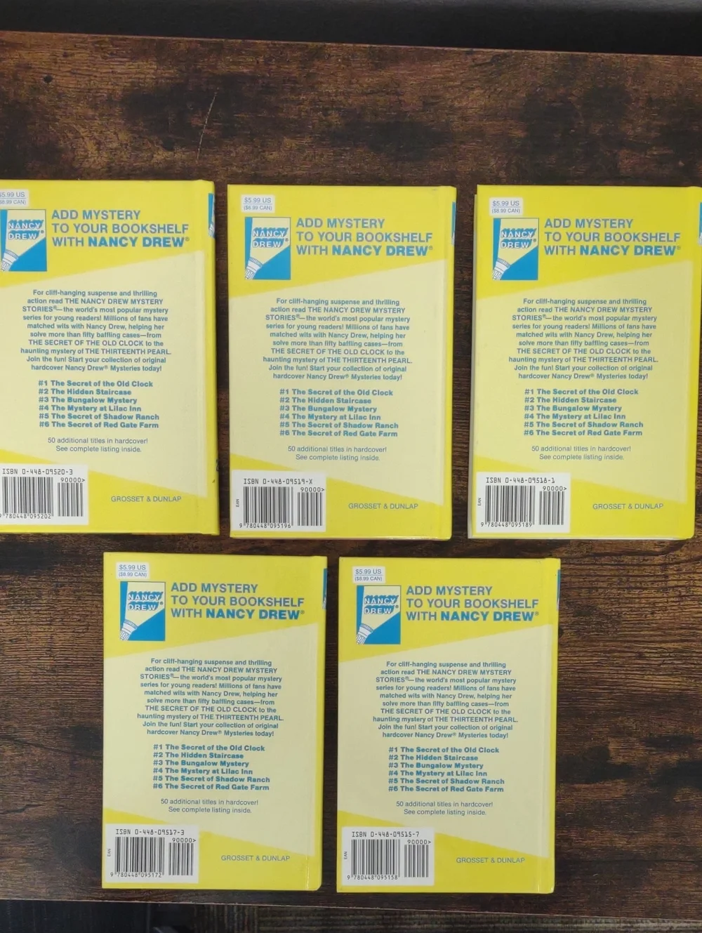 (5) Nancy Drew Hardcover Mystery Books Lot. #15,17,18,19,& 20 Excellent!